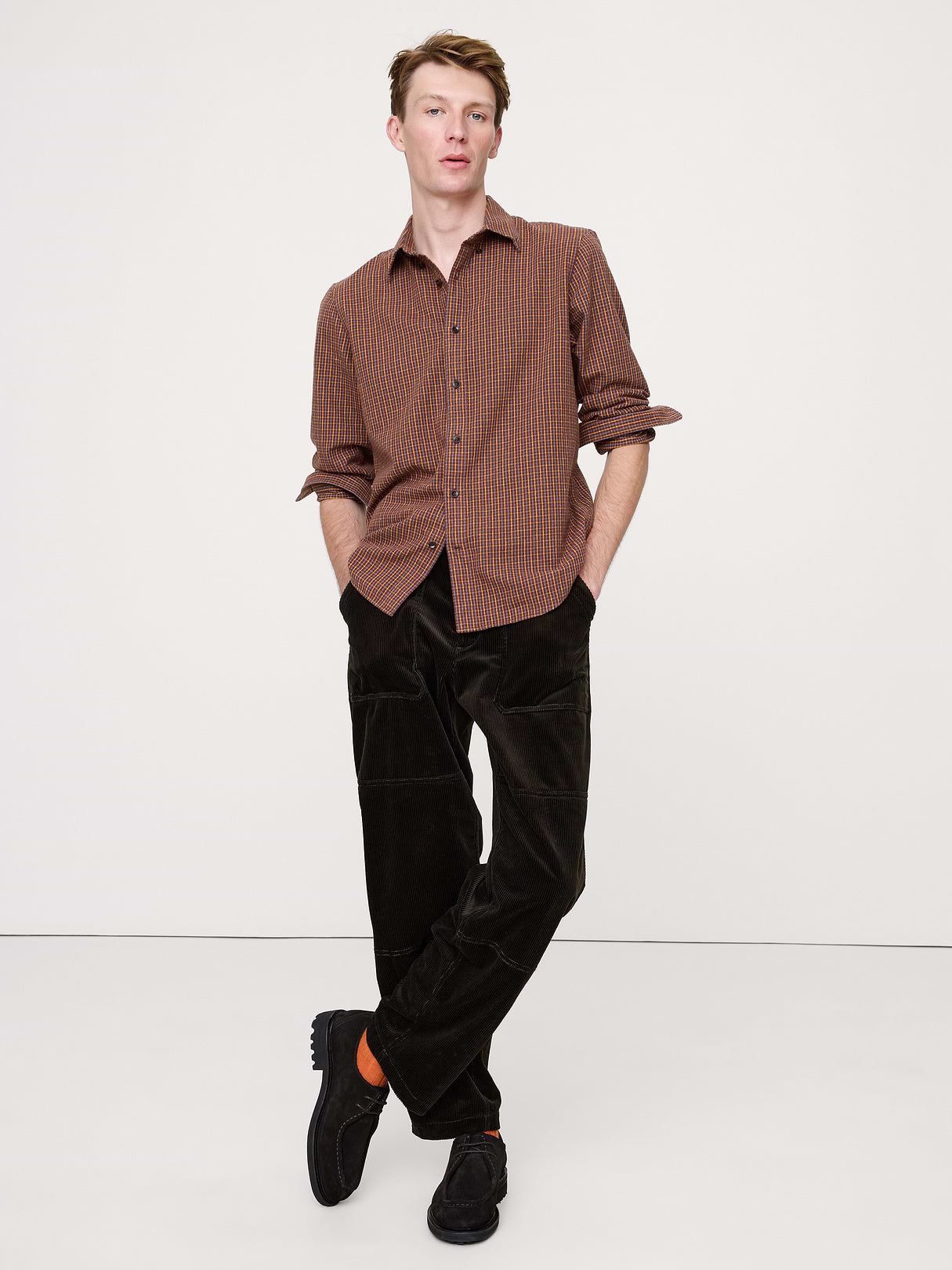 Standard-Fit Lightweight Flannel Shirt - Burgundy Red Plaid