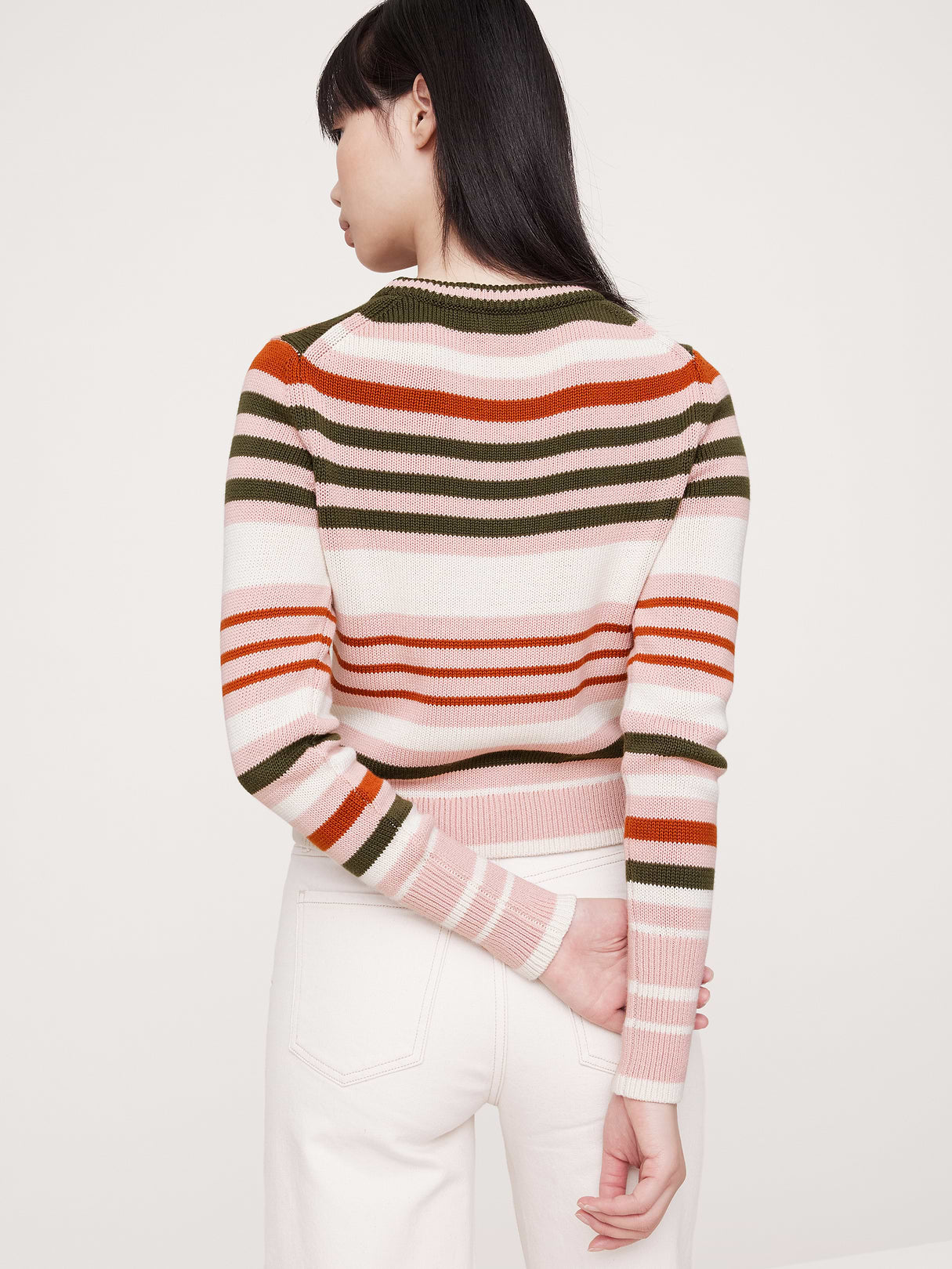 Larkspur Cotton-Silk Shrunken Sweater - Pink Multi Stripe