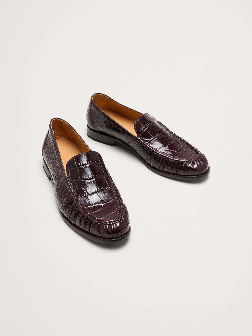 Leather Moc-Toe Loafer - Dark Brown Croc Embossed