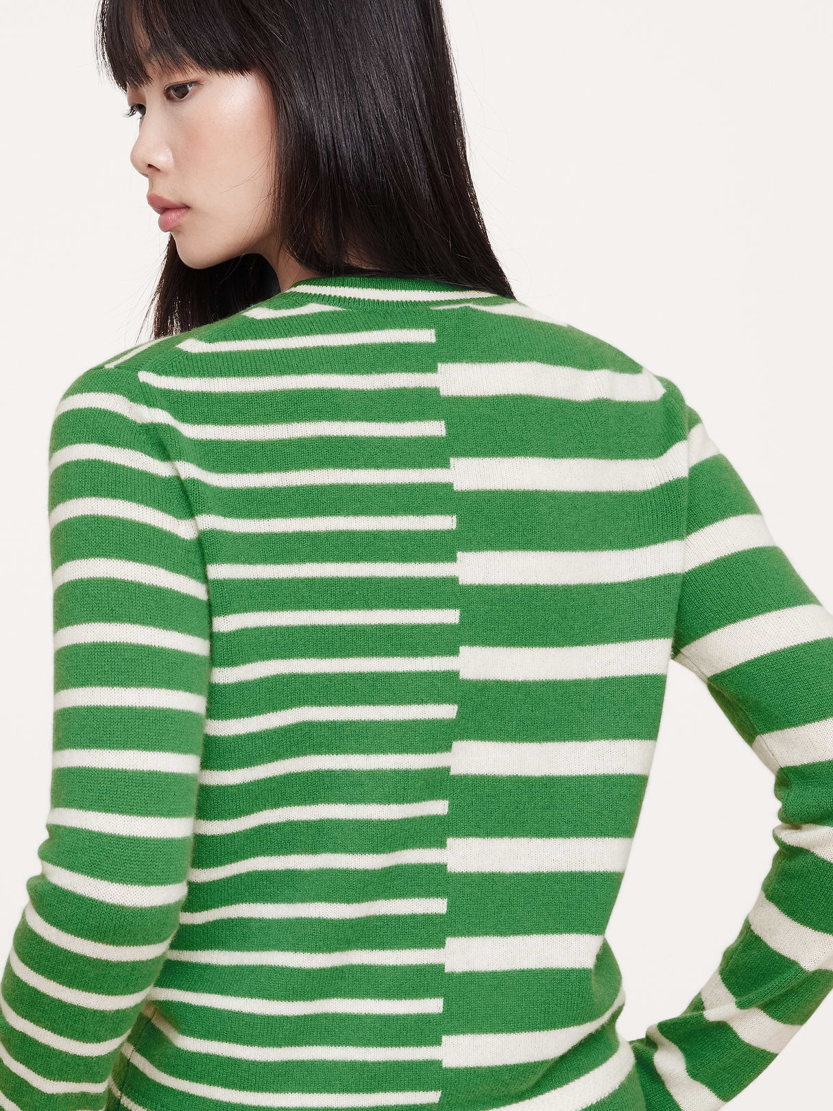 Lightweight Cashmere Crew-Neck Sweater - Green Stripe