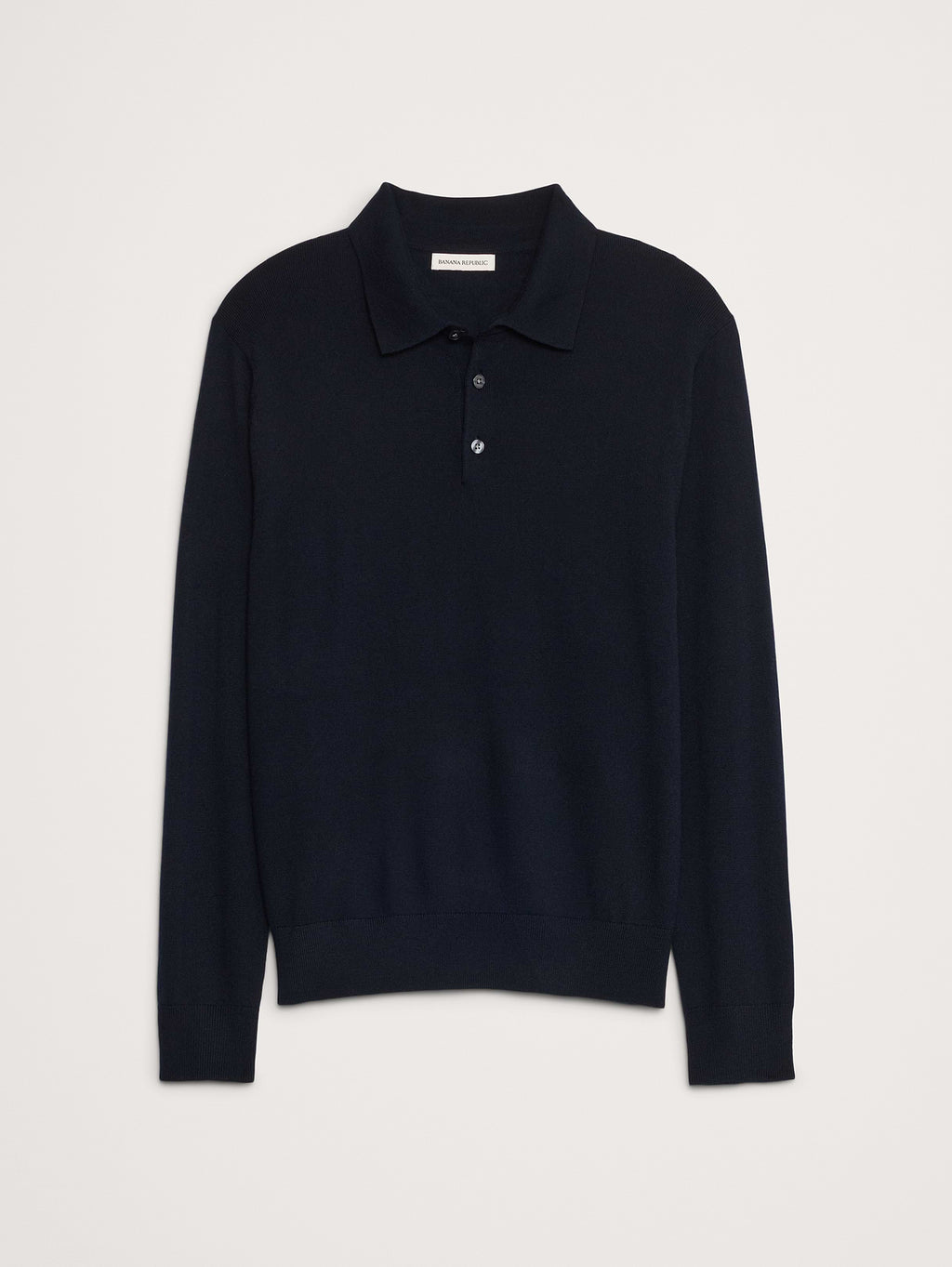 Merino Long-Sleeve Sweater Polo - Navy Blue