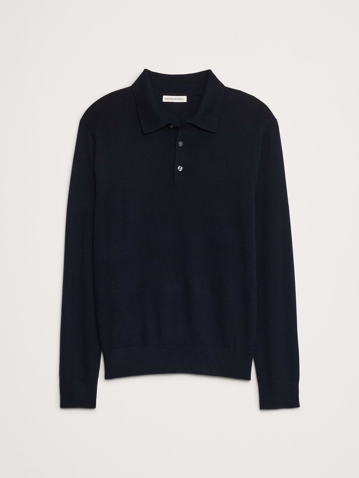 Merino Long-Sleeve Sweater Polo - Navy Blue