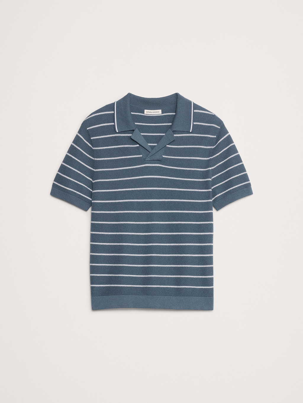 Texture Stripe Cotton Polo - Atmospheric Blue