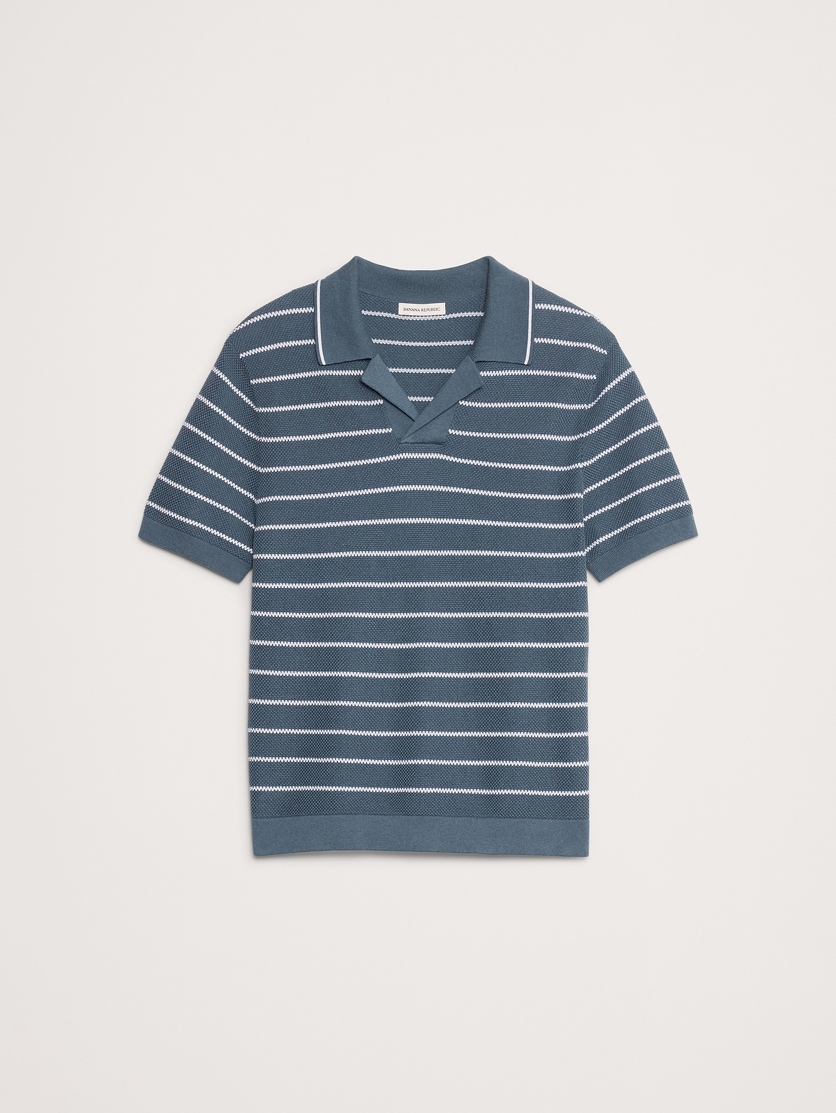 Texture Stripe Cotton Polo - Atmospheric Blue
