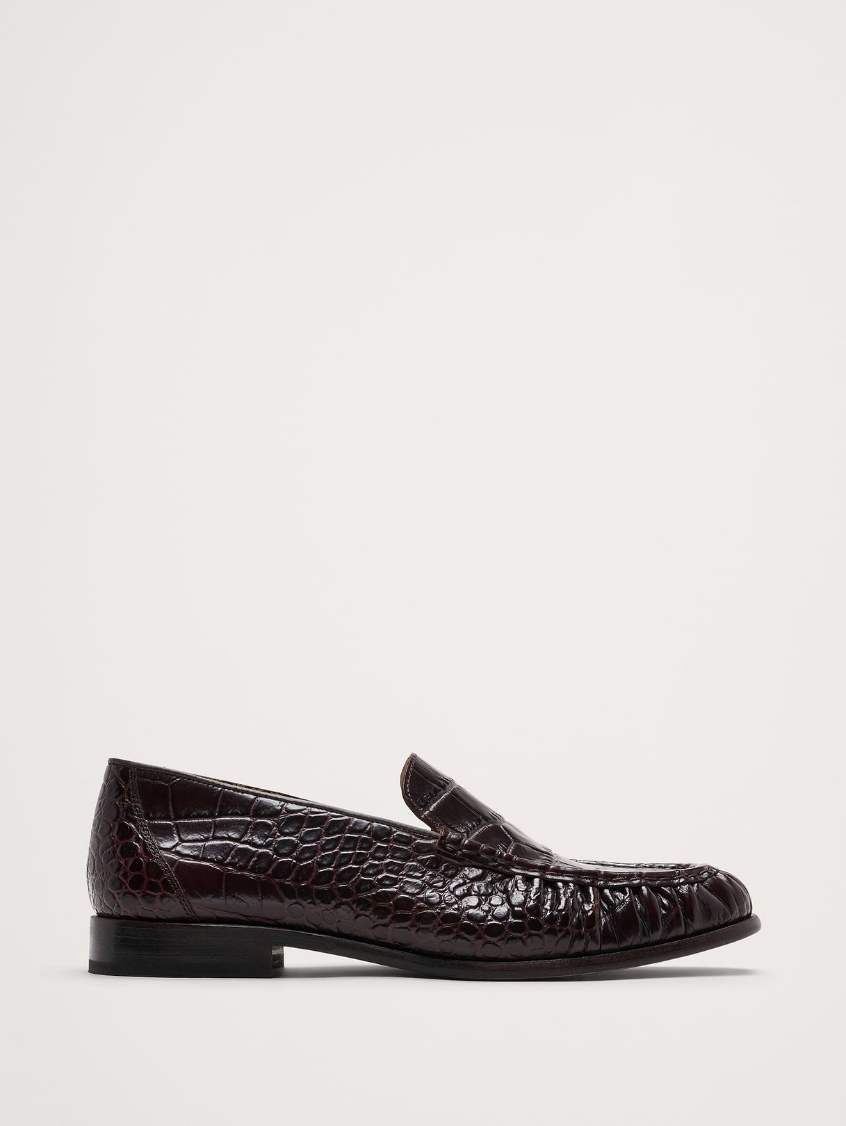 Leather Moc-Toe Loafer - Dark Brown Croc Embossed