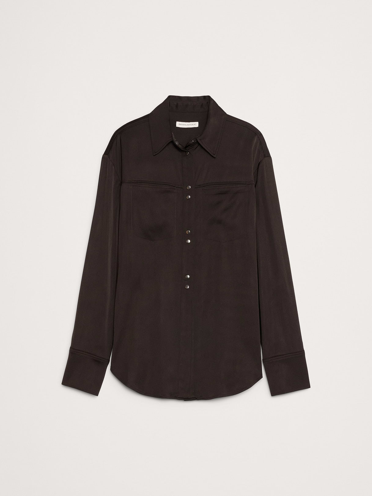 Stretch-Satin Cinch-Back Shirt - Ganache Brown