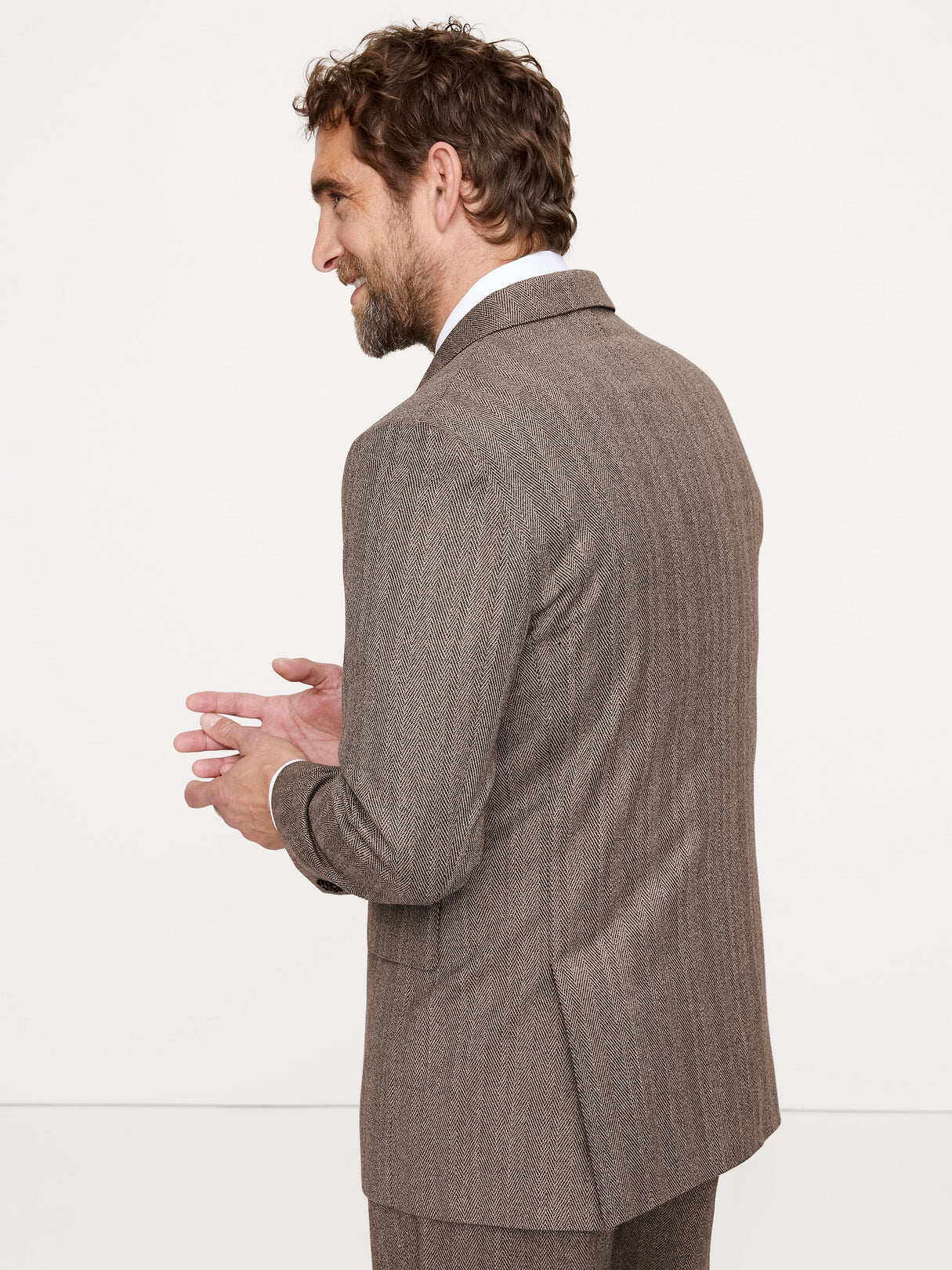 Relaxed Italian Herringbone Suit Jacket - Vintage Taupe