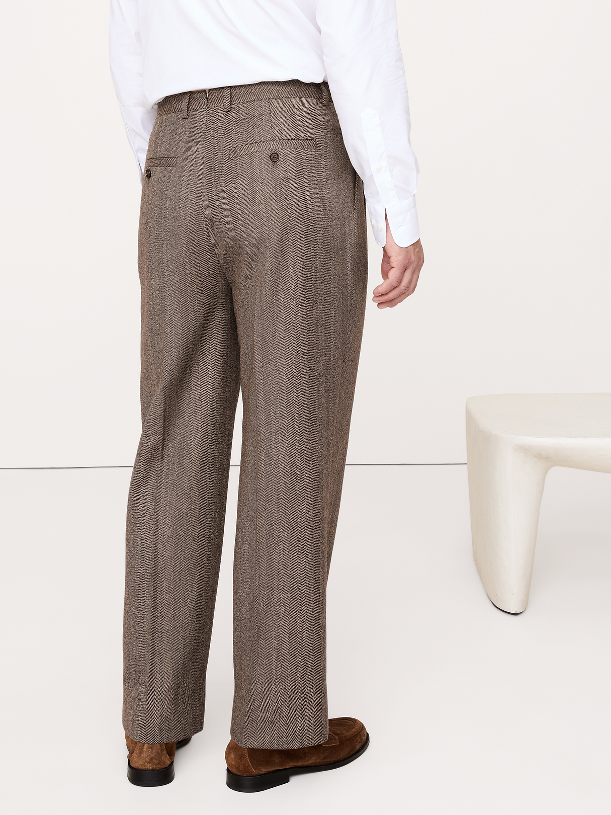 Straight Italian Herringbone Suit Pant - Vintage Taupe