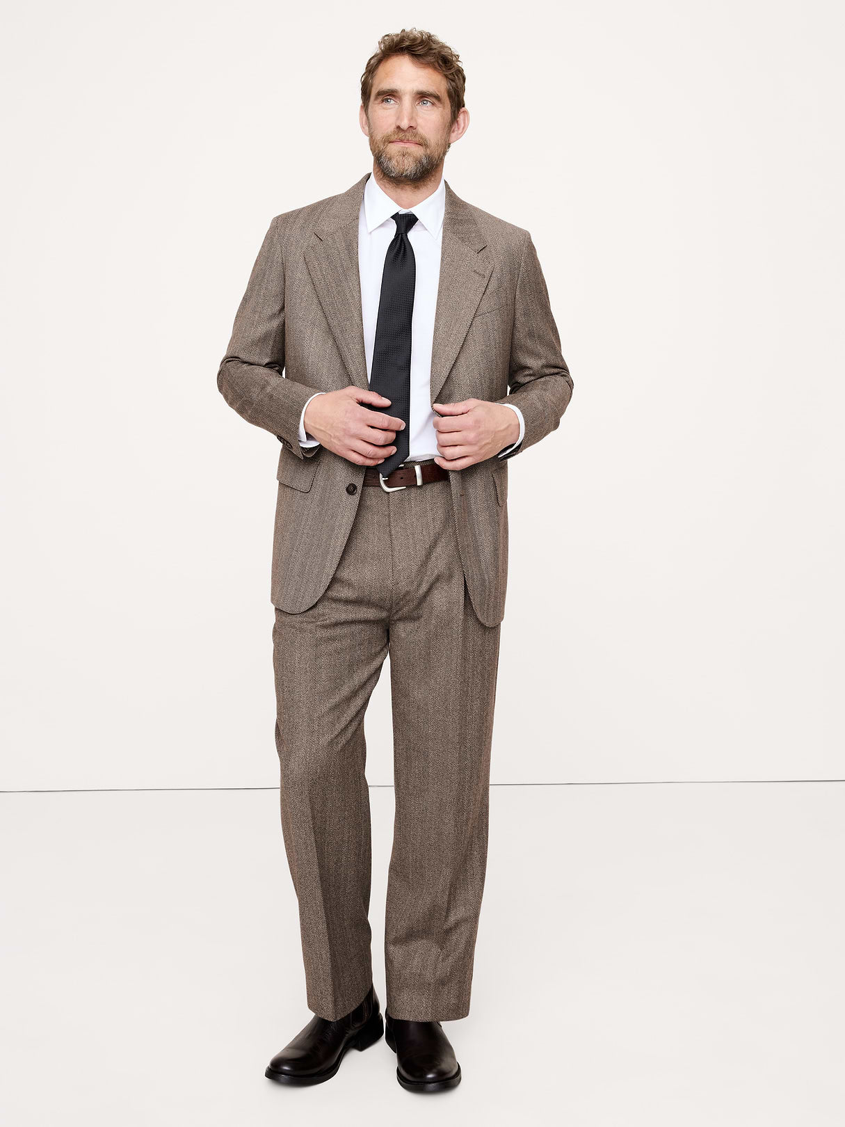 Relaxed Italian Herringbone Suit Jacket - Vintage Taupe