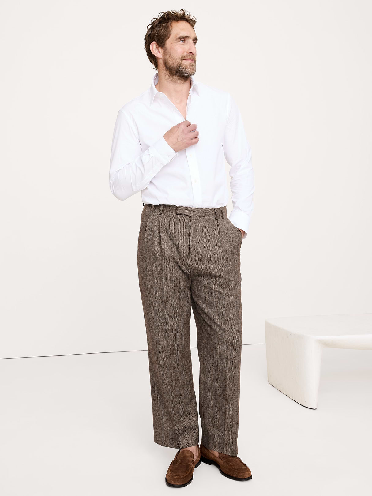Straight Italian Herringbone Suit Pant - Vintage Taupe