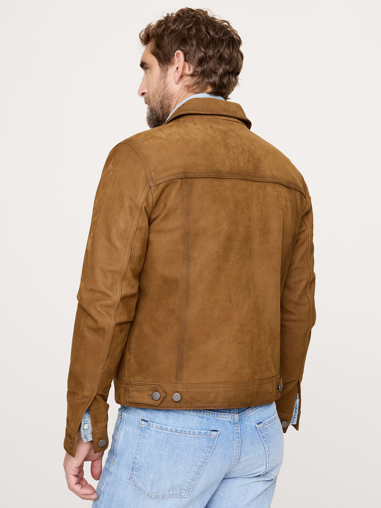 Nubuck Leather Trucker Jacket - Hazelnut Brown