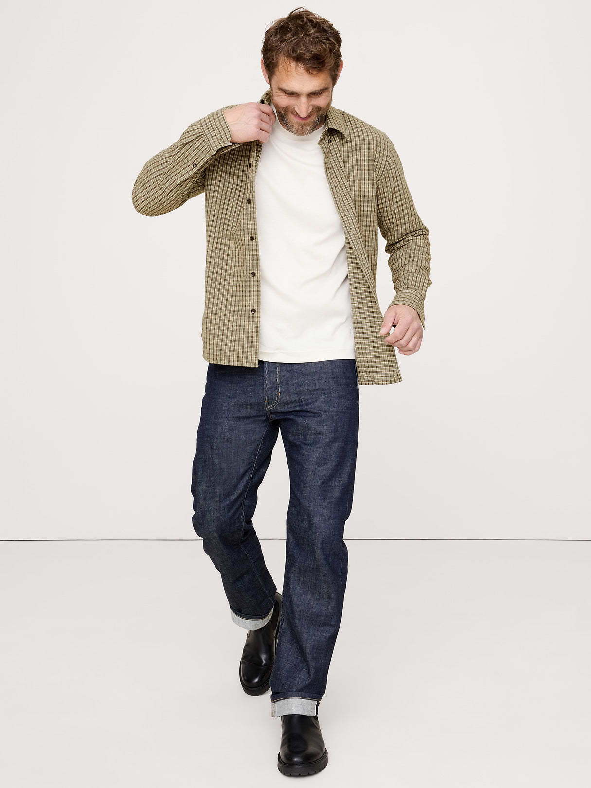 Standard-Fit Lightweight Flannel Shirt - Olive Green Plaid