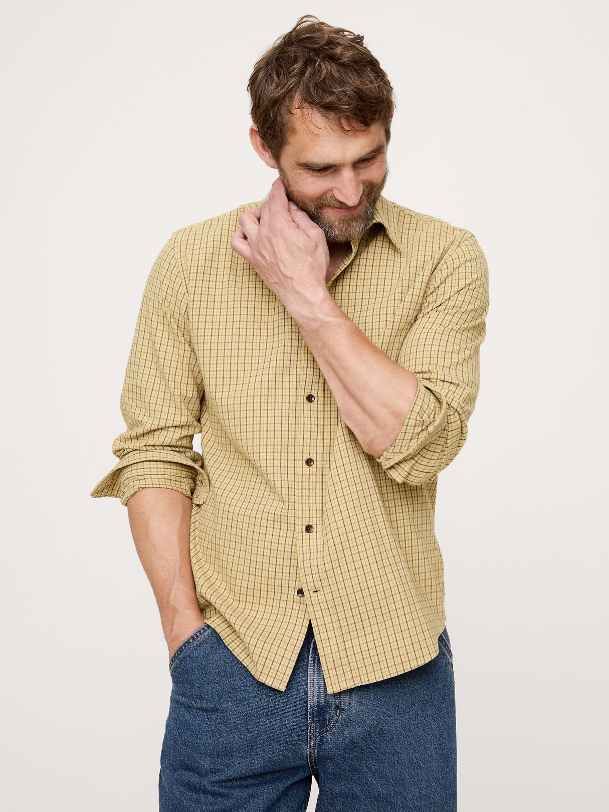 Standard-Fit Lightweight Flannel Shirt - Yellow Plaid