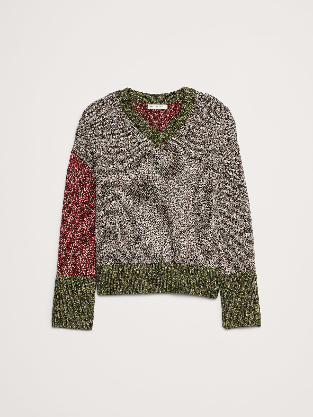 Cotton V-Neck Sweater - Red Multi