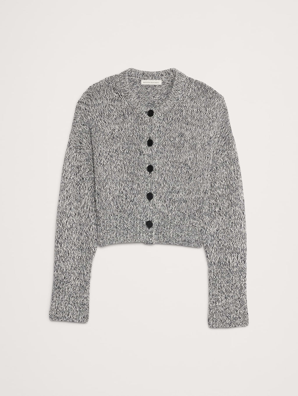 Cotton Cropped Cardigan - Black & White Marl