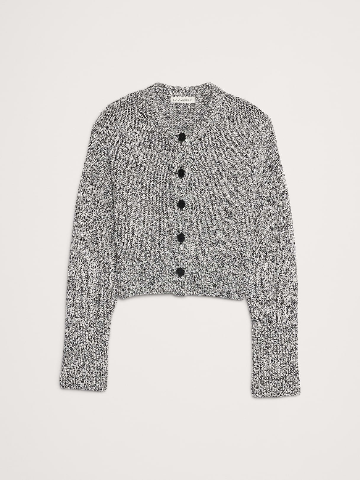 Cotton Cropped Cardigan - Black & White Marl