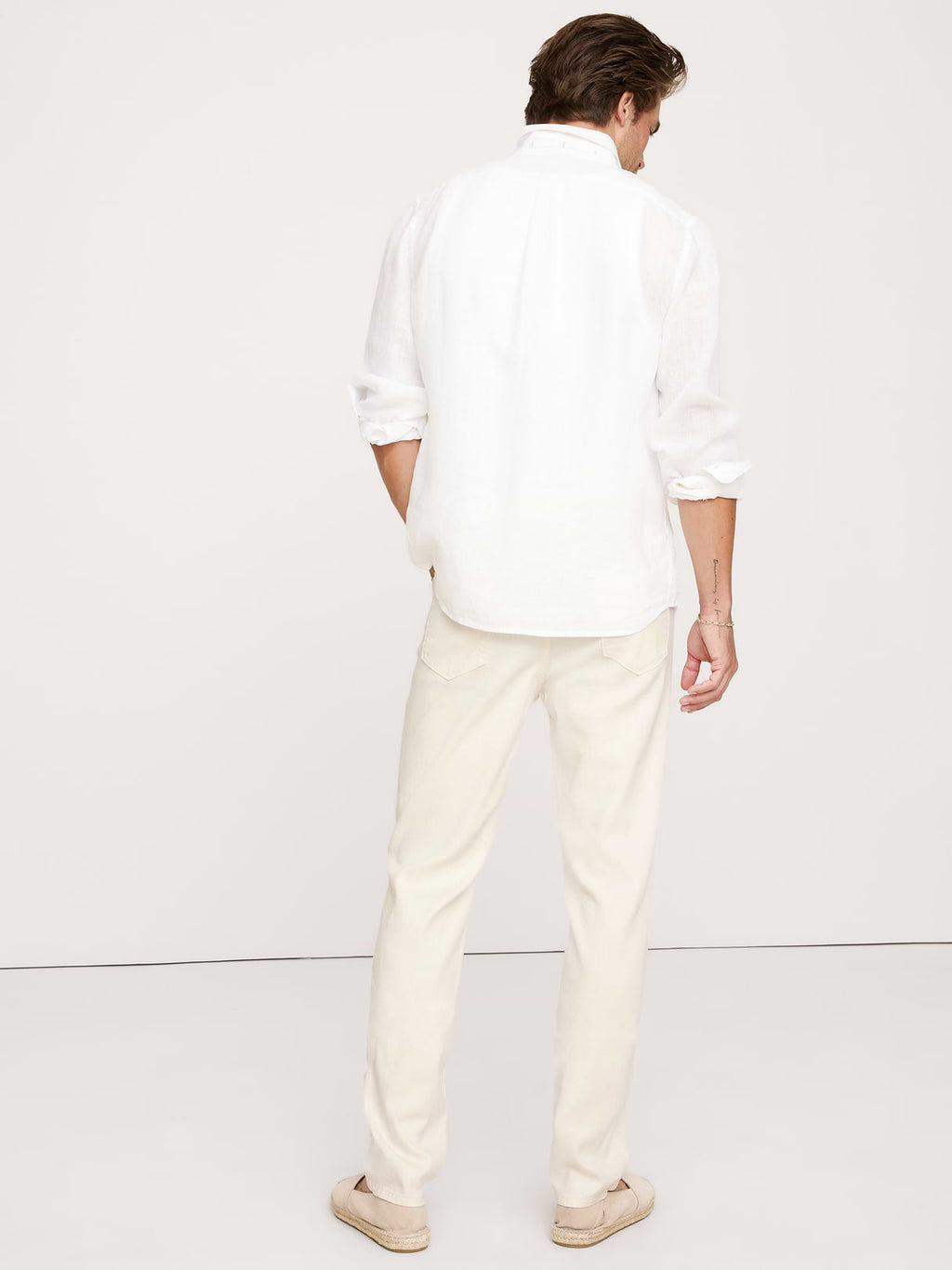Slim Linen-Cotton Traveler Pant - White