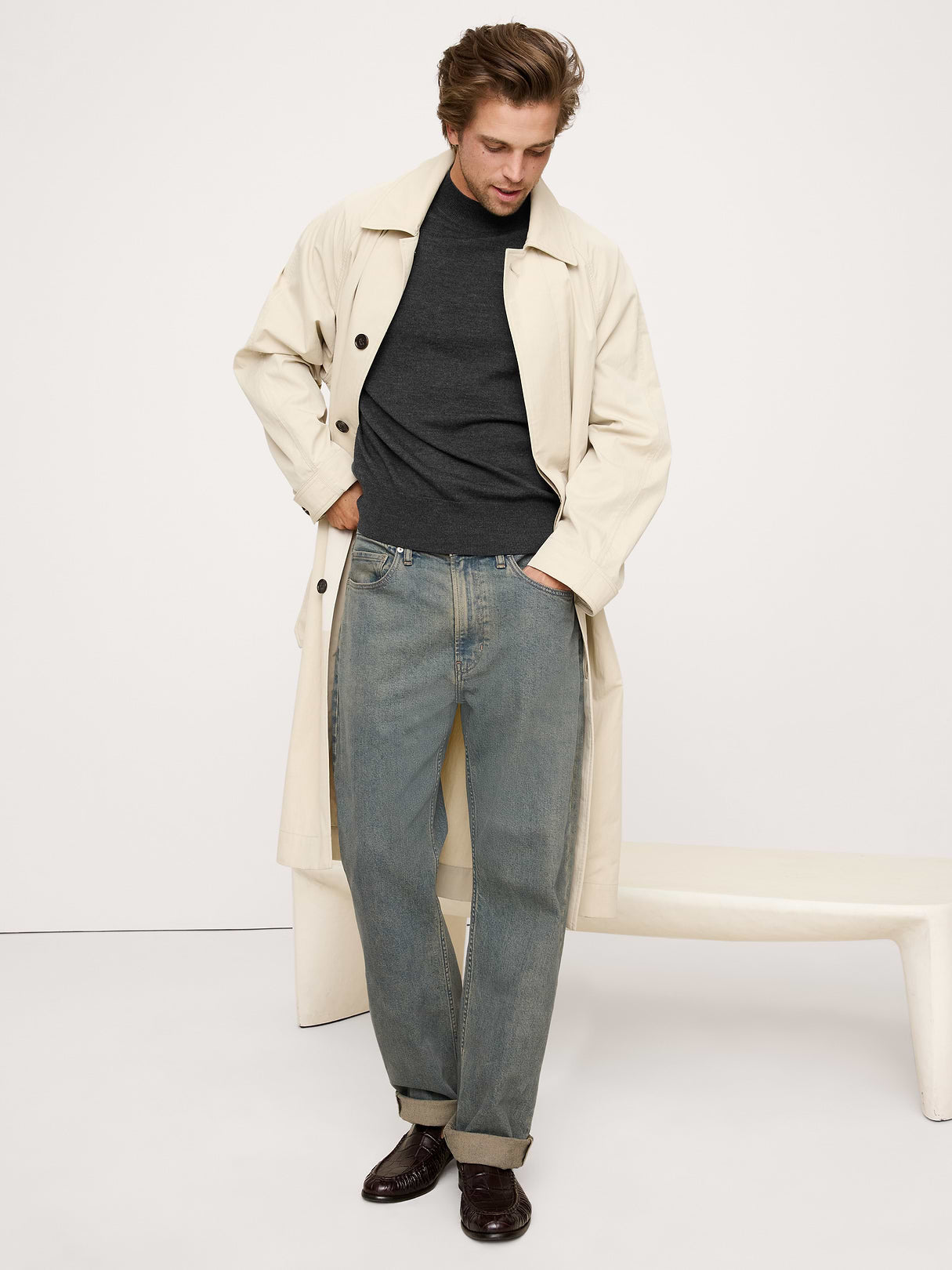 Merino Mock-Neck Sweater - Charcoal Gray