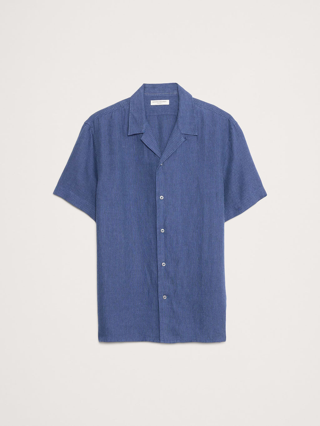 Standard-Fit Linen Resort Shirt - Navy Blue Stripe