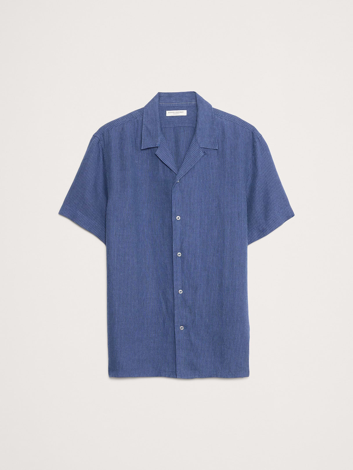 Standard-Fit Linen Resort Shirt - Navy Blue Stripe