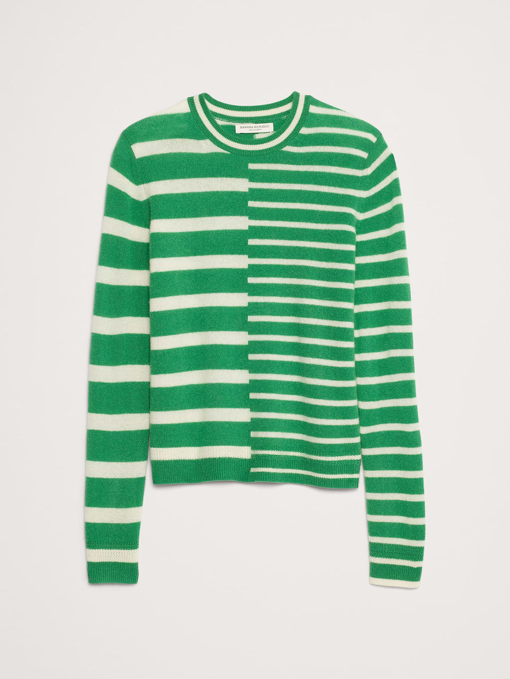 Lightweight Cashmere Crew-Neck Sweater - Green Stripe