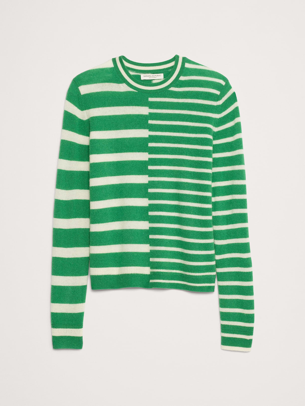 Lightweight Cashmere Crew-Neck Sweater - Green Stripe