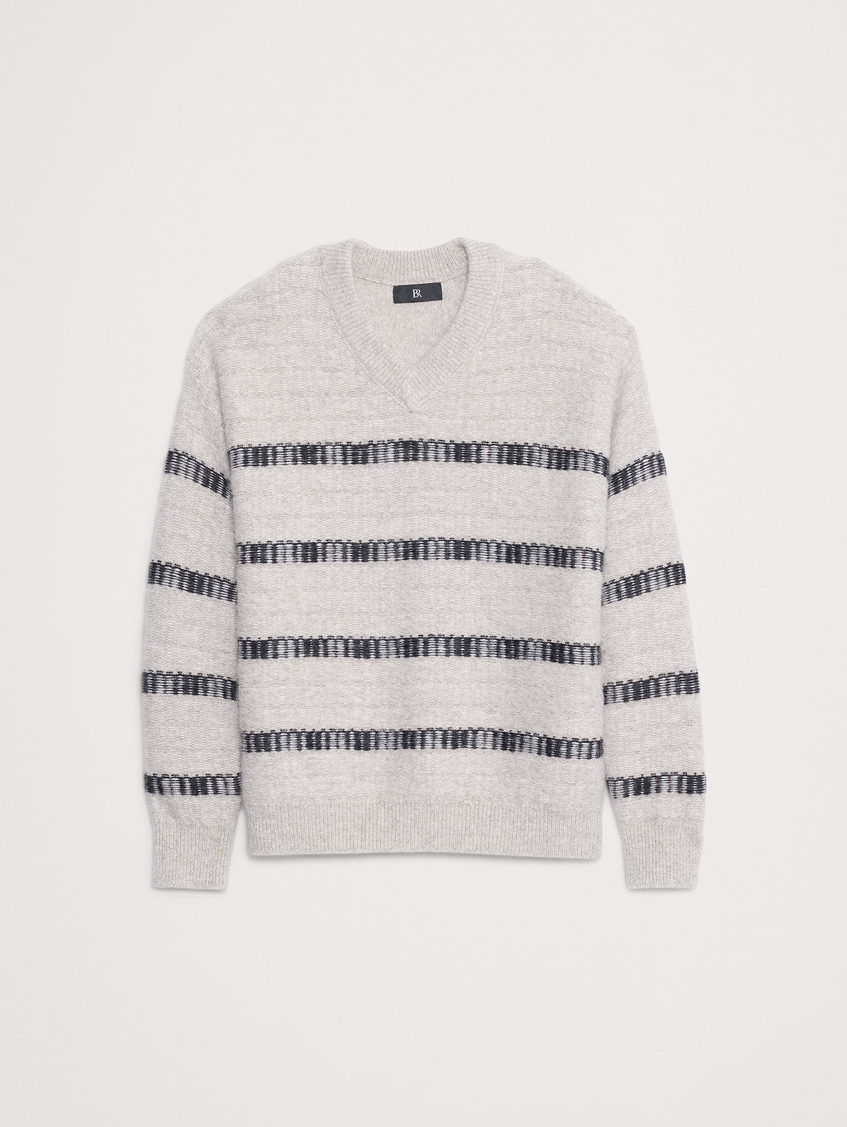 Jacquard Stripe V-Neck Sweater - Natural Beige