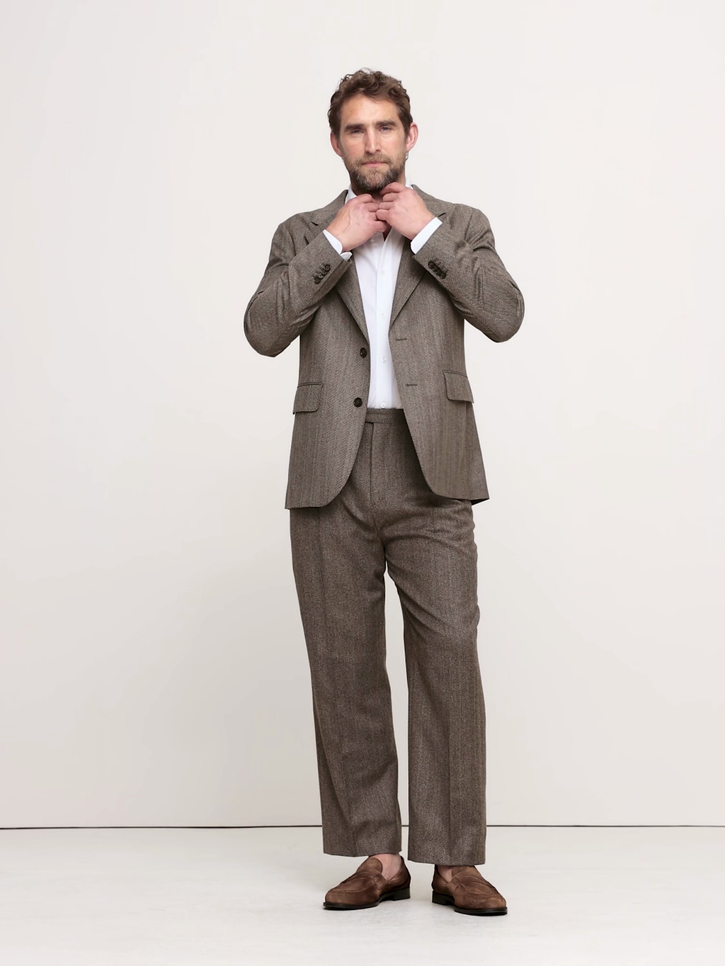 Straight Italian Herringbone Suit Pant - Vintage Taupe