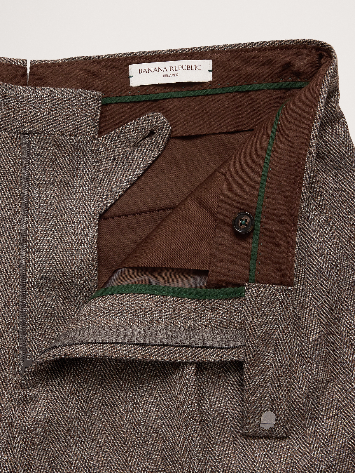 Straight Italian Herringbone Suit Pant - Vintage Taupe