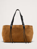 Large Leather East-West Tote - Saddle Brown