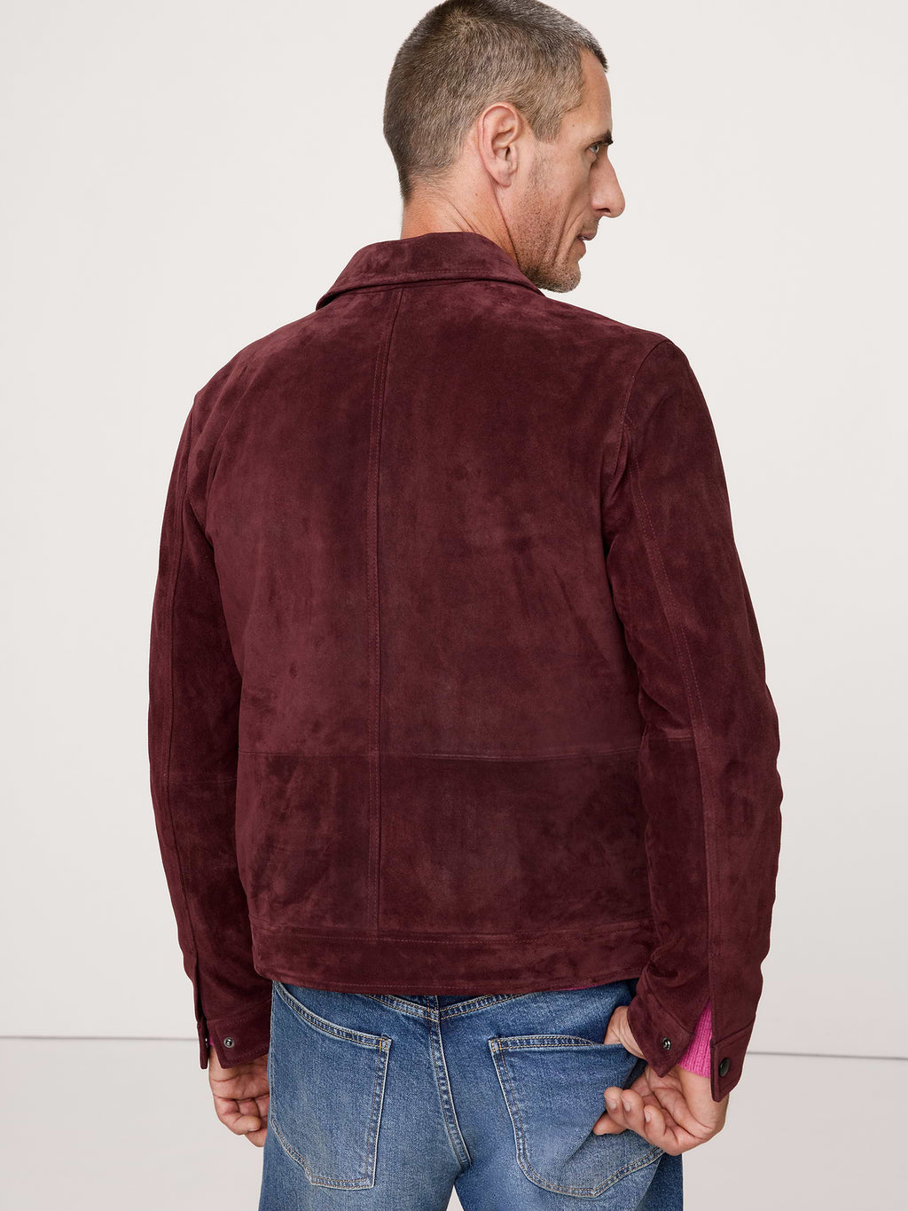 Oiled Suede Trucker Jacket - Classic Burgundy Red