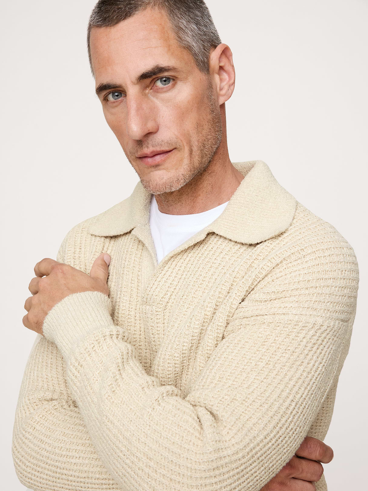 Chunky Cotton-Blend Sweater Polo - Cream White