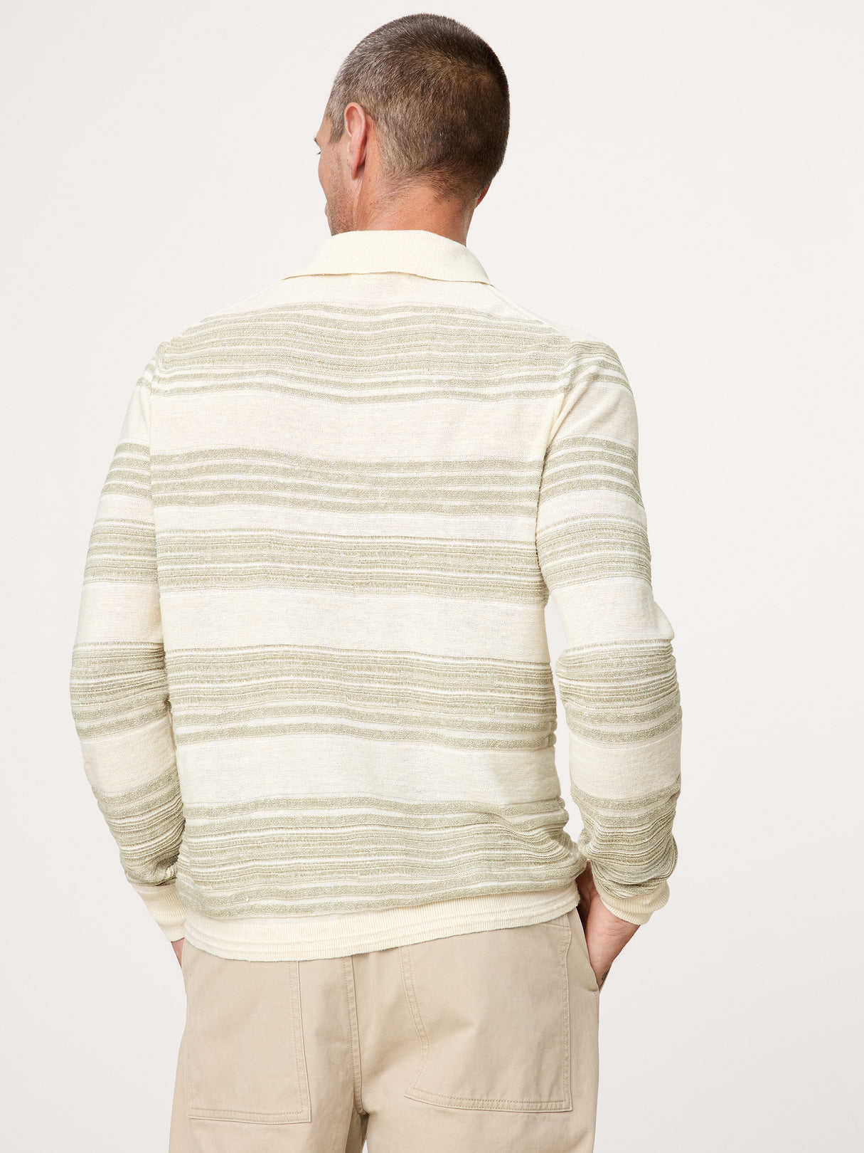 Stripe Cotton-Linen Sweater Polo - Spa Green