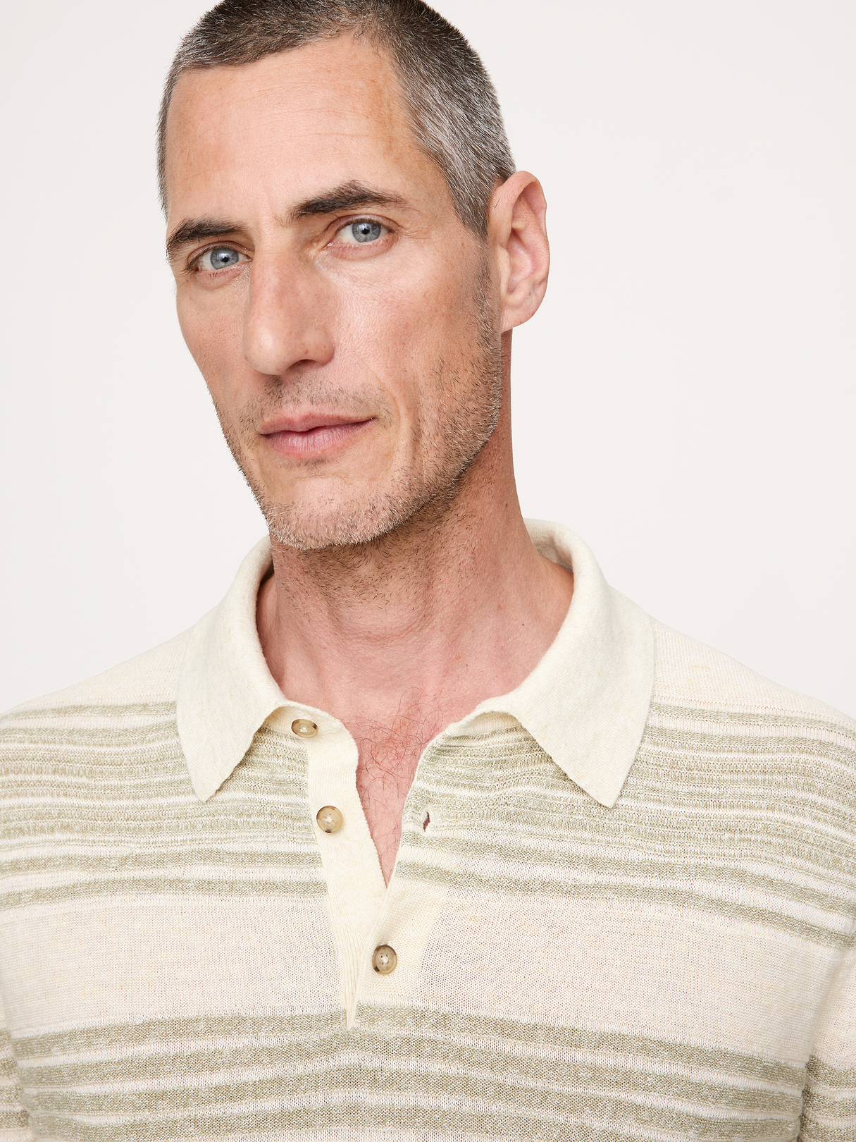 Stripe Cotton-Linen Sweater Polo - Spa Green
