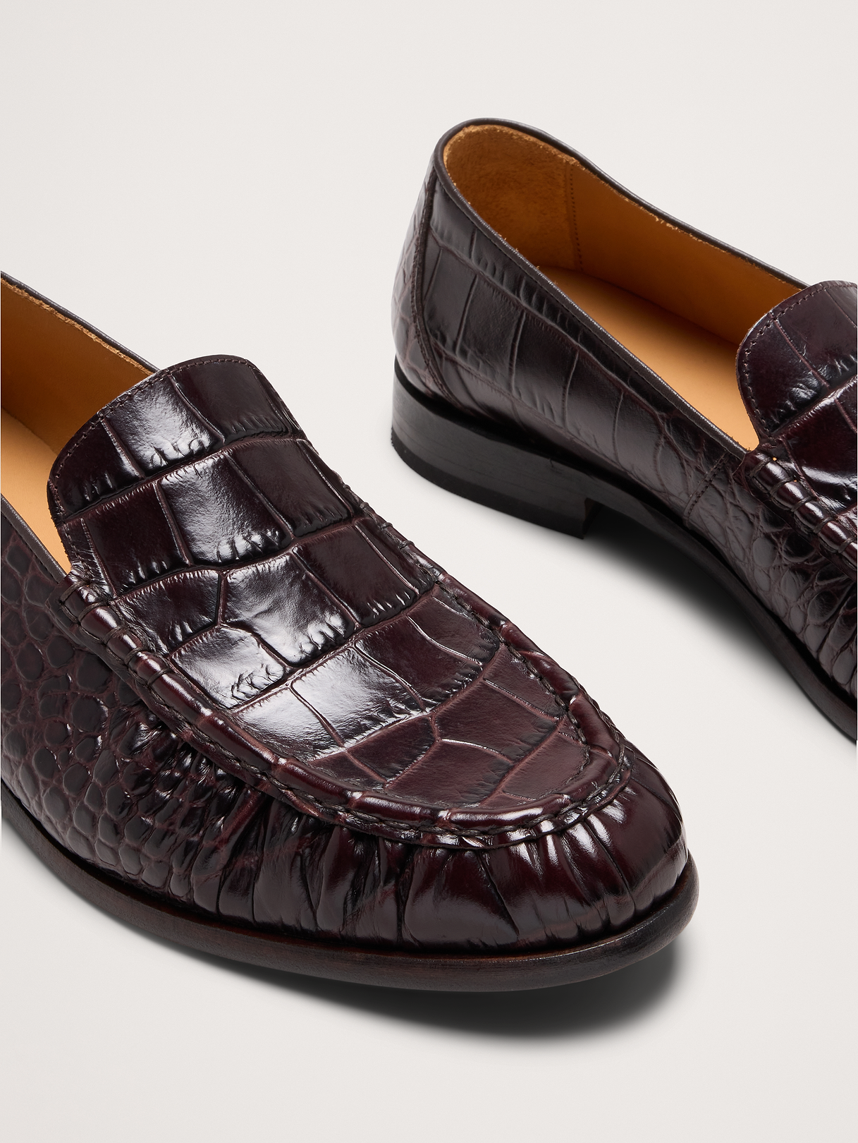 Leather Moc-Toe Loafer - Dark Brown Croc Embossed