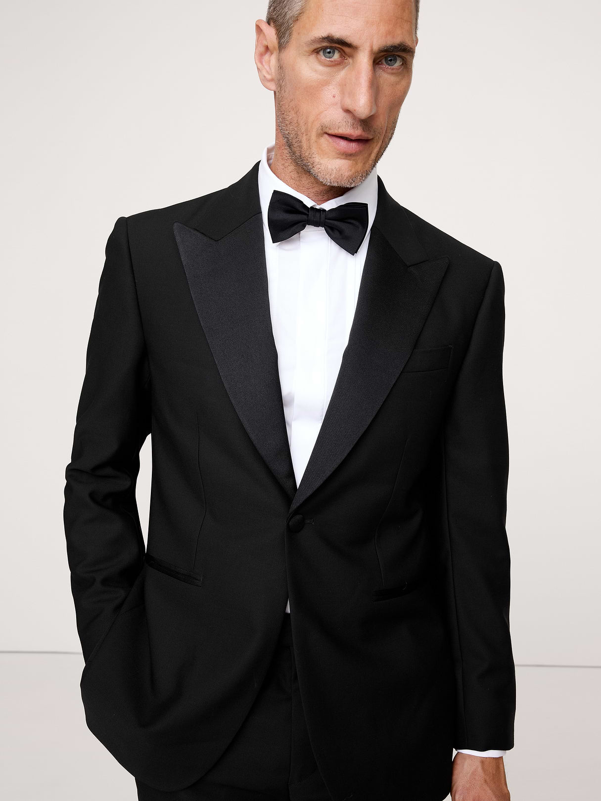 Slim Italian Barathea Tuxedo Jacket - Black