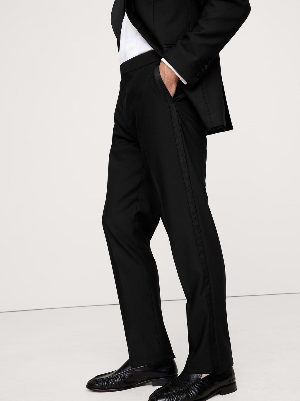 Slim Italian Barathea Tuxedo Pant - Black