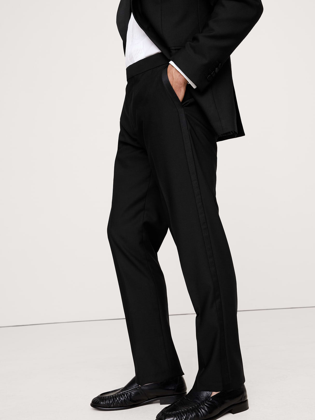 Slim Italian Barathea Tuxedo Pant - Black