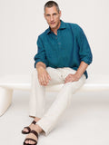 Relaxed-Fit Linen Popover Shirt - Teal