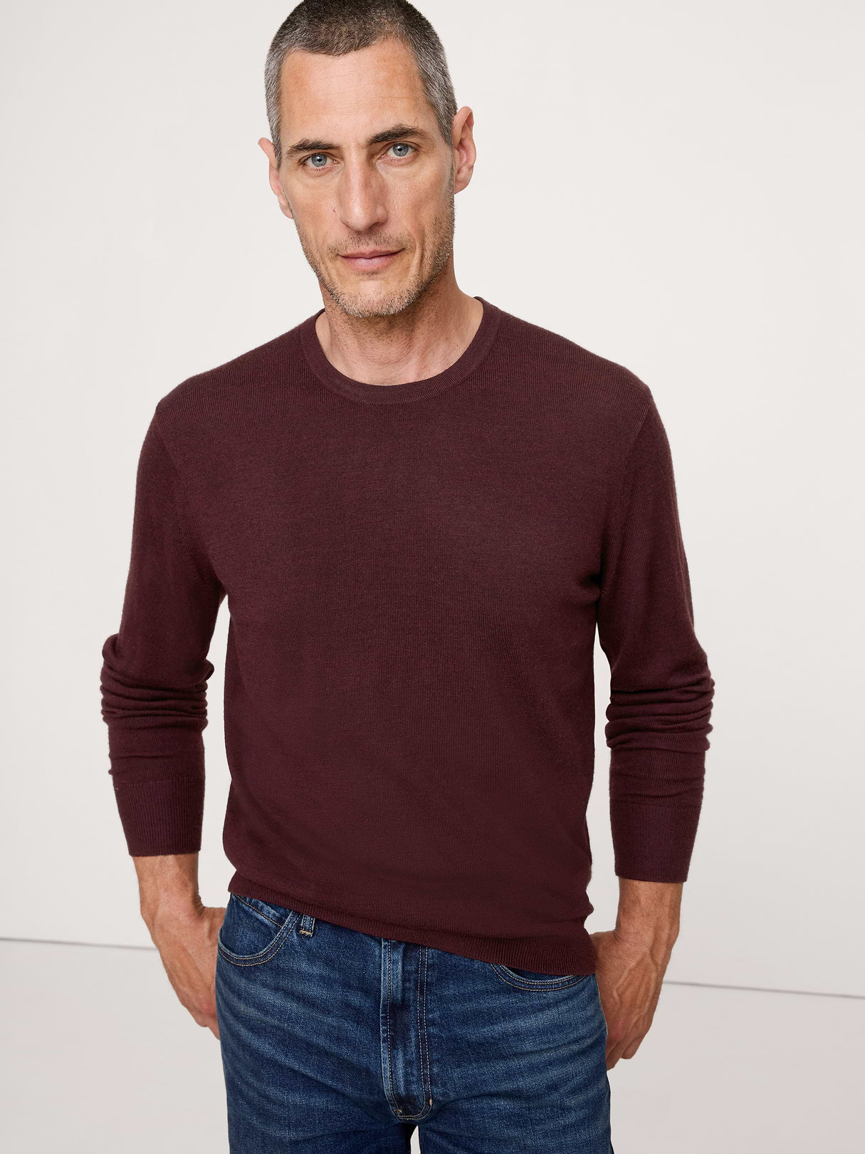 Merino Crew-Neck Sweater - Burgundy Red