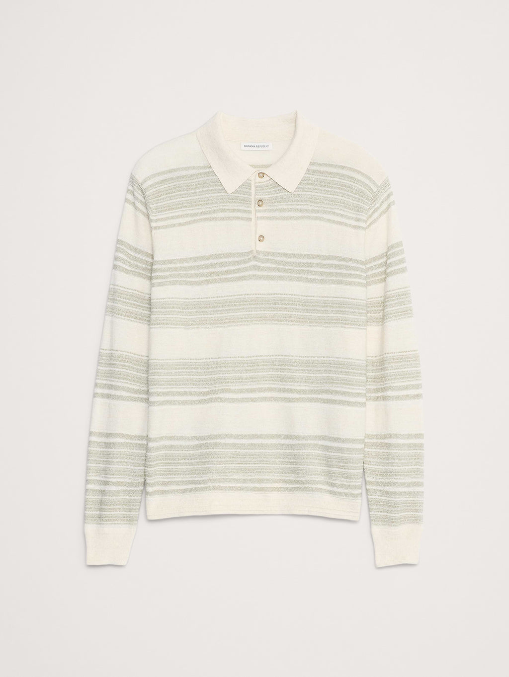 Stripe Cotton-Linen Sweater Polo - Spa Green