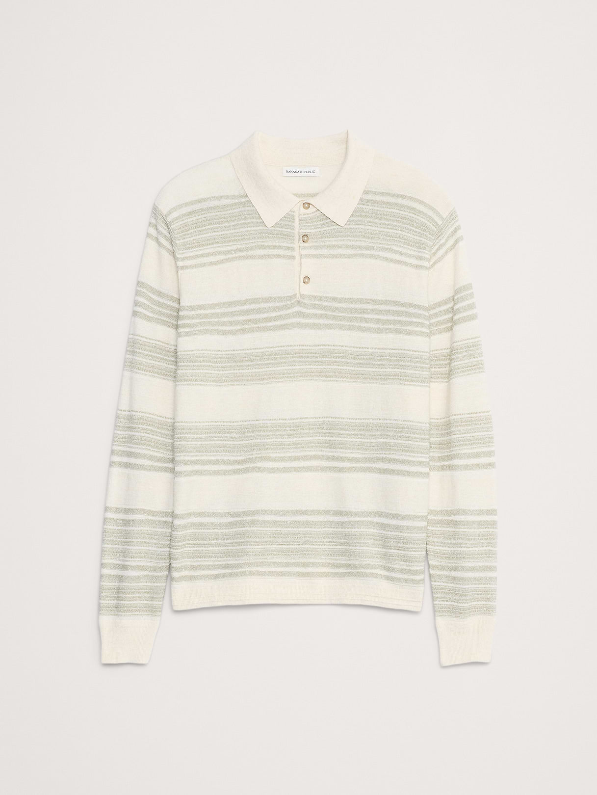 Stripe Cotton-Linen Sweater Polo - Spa Green