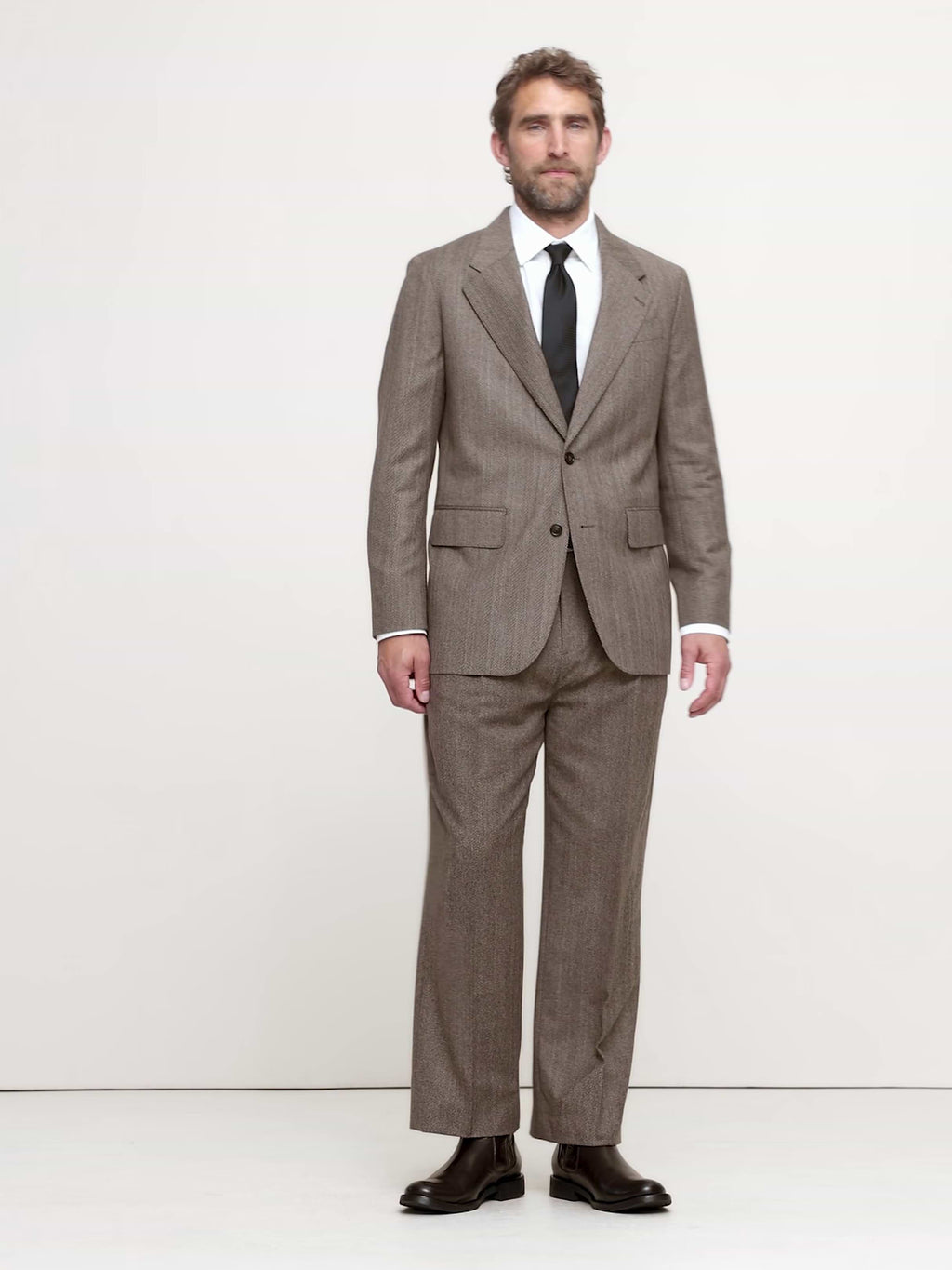 Relaxed Italian Herringbone Suit Jacket - Vintage Taupe