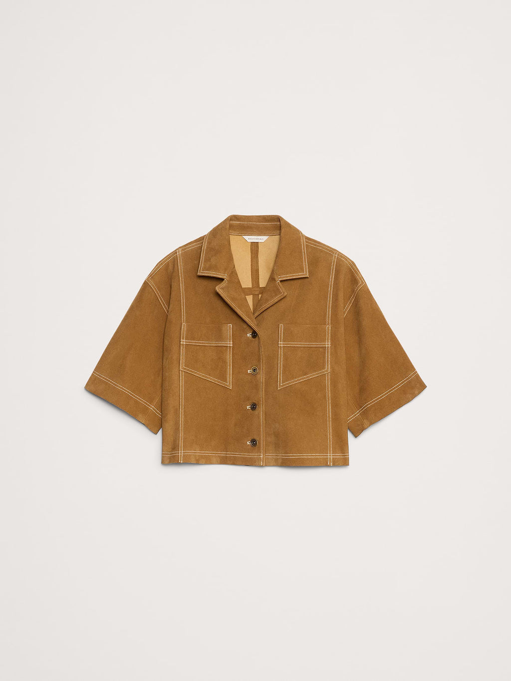 Oversized Short Suede Jacket - Camel