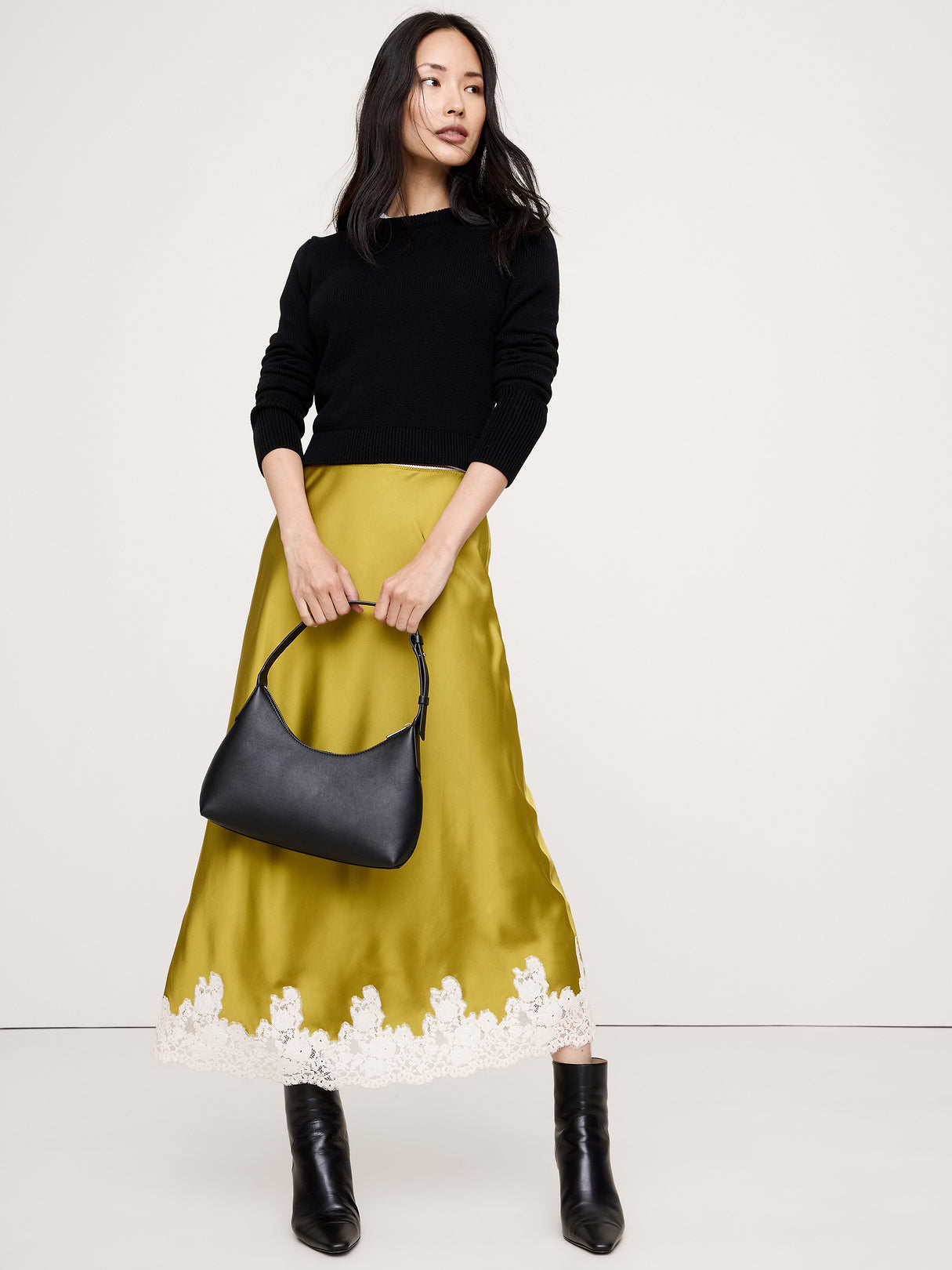 Larkspur Cotton-Silk Shrunken Sweater - Black