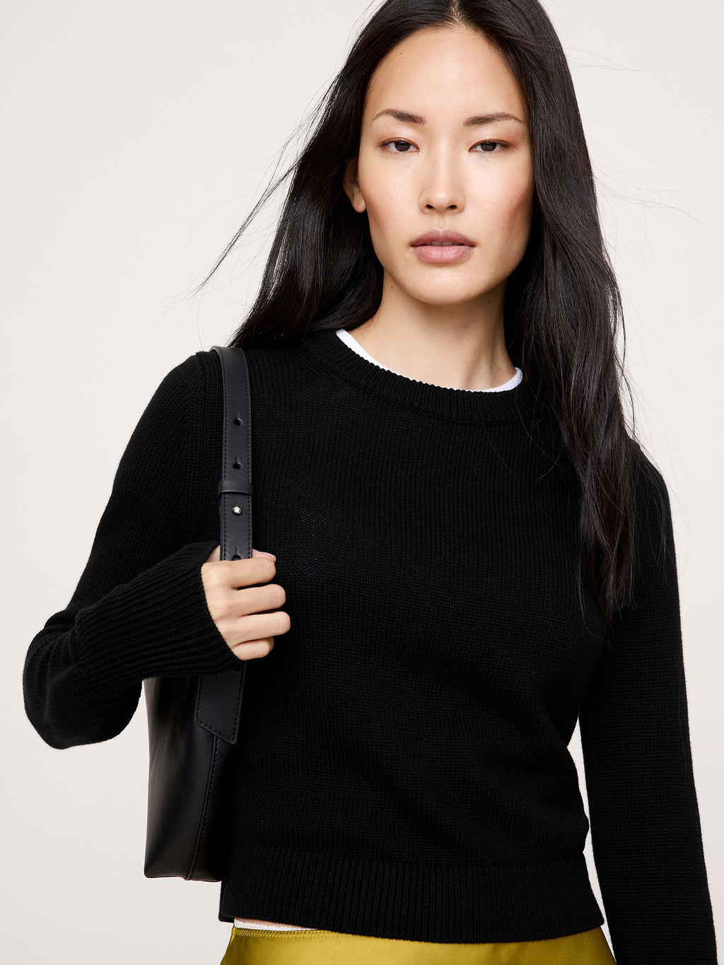 Larkspur Cotton-Silk Shrunken Sweater - Black