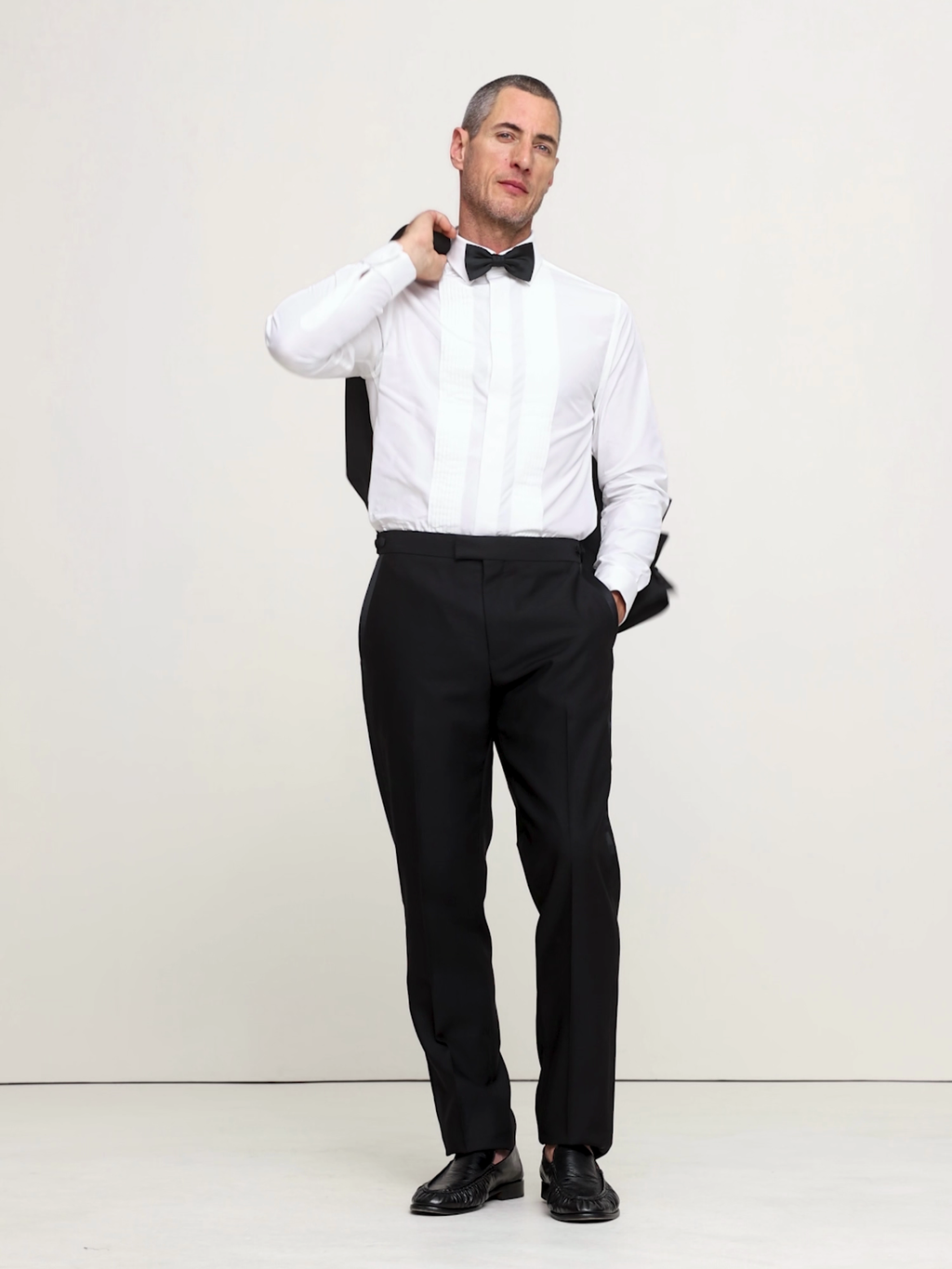 Slim Italian Barathea Tuxedo Pant - Black