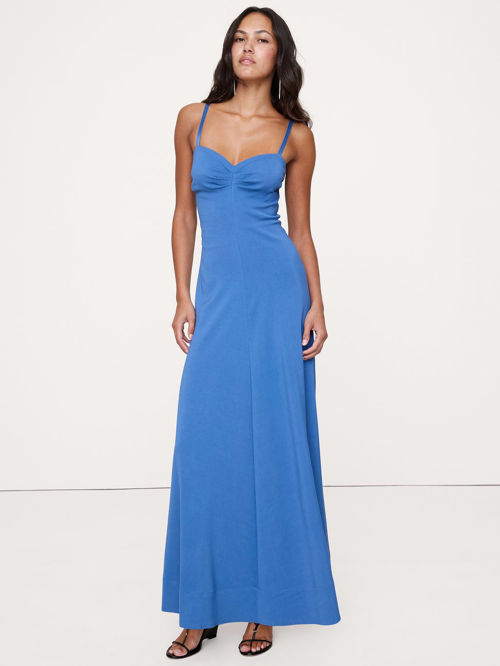 Stretch-Sateen Sweetheart Maxi Dress - Blue Catamaran