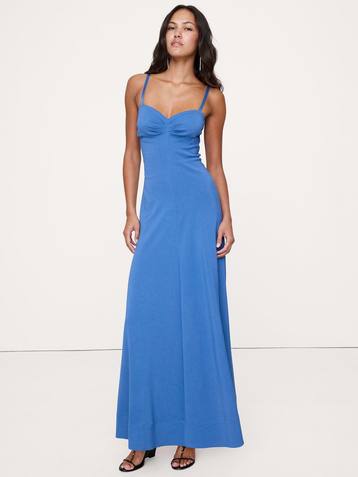 Stretch-Sateen Sweetheart Maxi Dress - Blue Catamaran