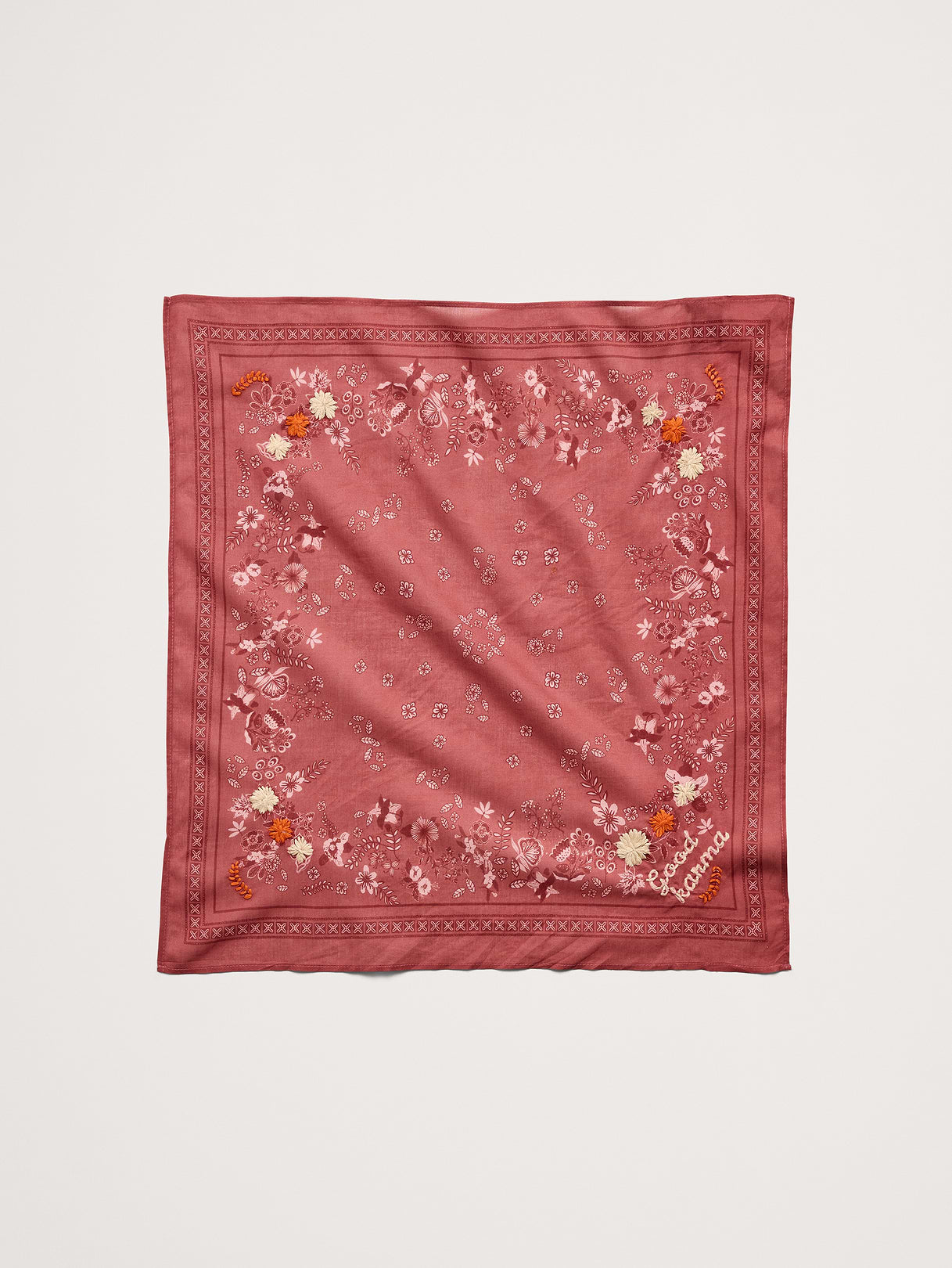 Embroidered Cotton Scarf by Vismaya - Cedar Wood